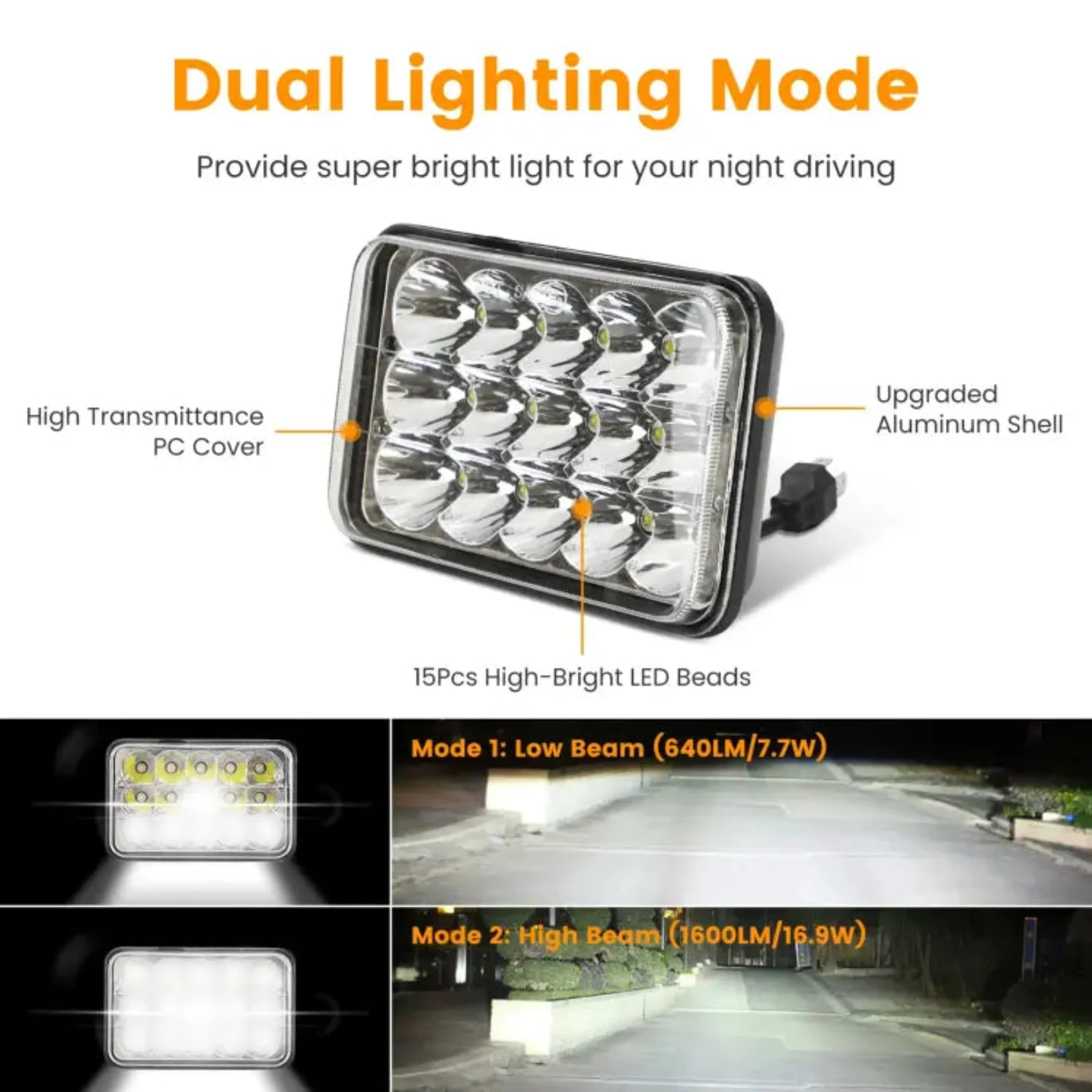 4x6in Car LED Headlights Vehicle Rectangular Headlamp - Image 5