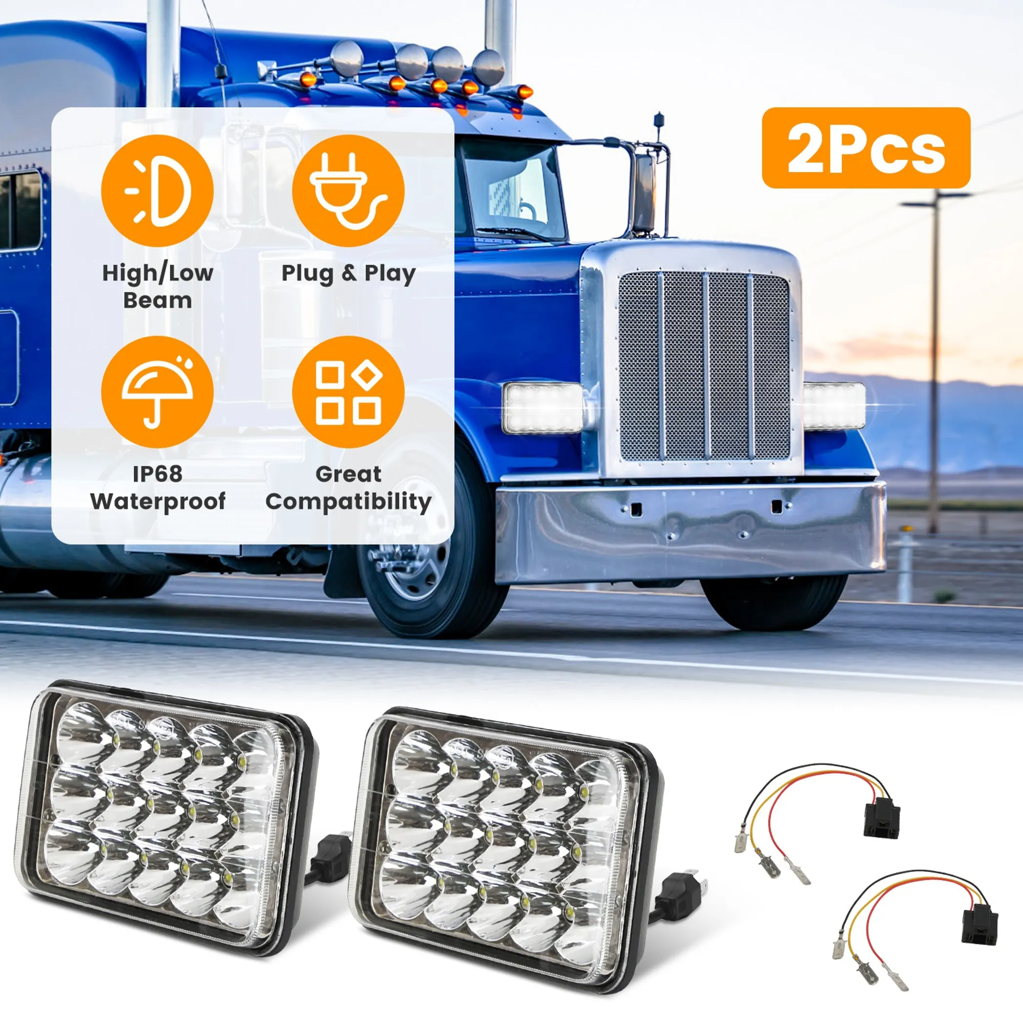 4x6in Car LED Headlights Vehicle Rectangular Headlamp - Image 6