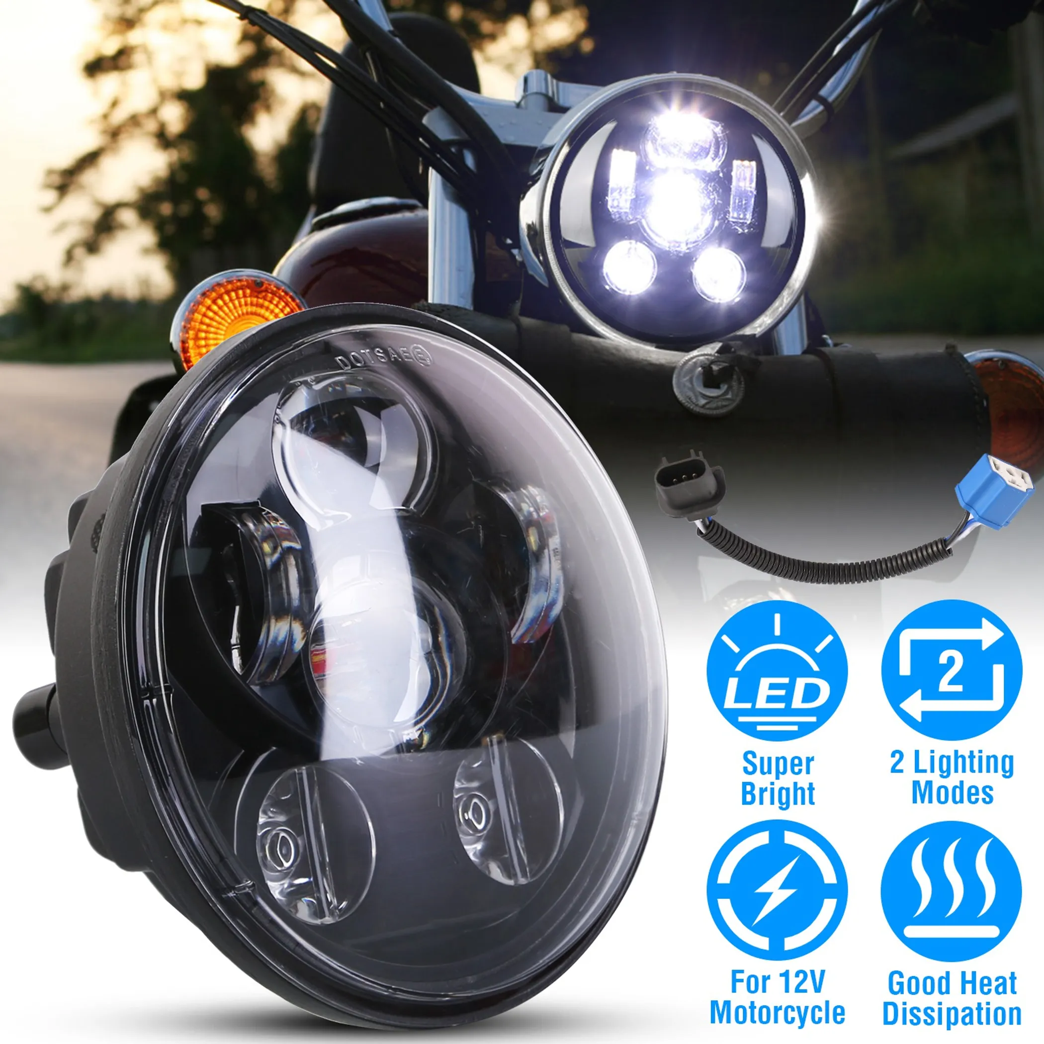 5.75In LED Headlight Motorcycle Projector - Image 4