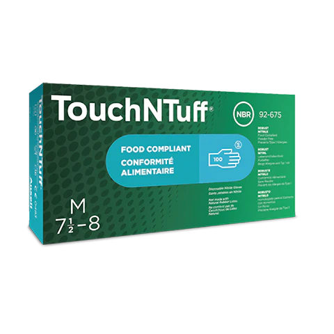 92-675 Nitrile Powder-Free Disposable Gloves, Textured Fingers, 4.3 mil Palm/5.5 mil Fingers, Blue, 1 Box - Image 2