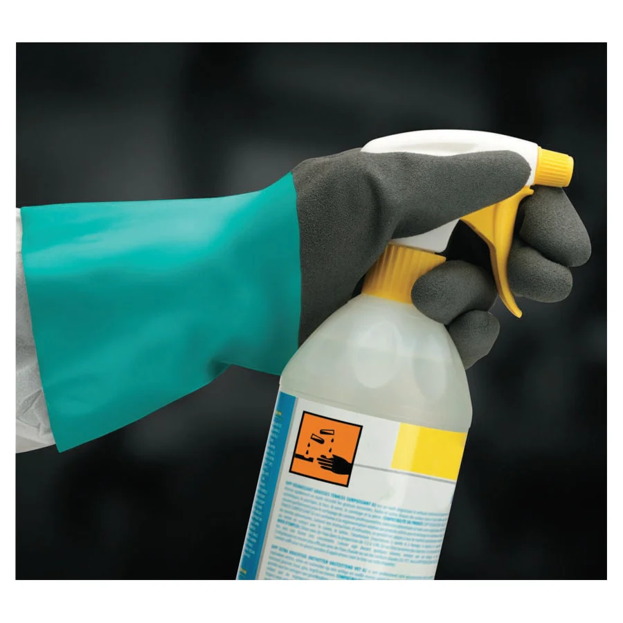 ALPHATEC 58530B CHEM REST GRN/DRK GRY 12" - AlphaTec® 58-530B/58-535B Gloves, Grey/Teal, 12 in Cuff, 58-530B, 6 Pairs - Image 2