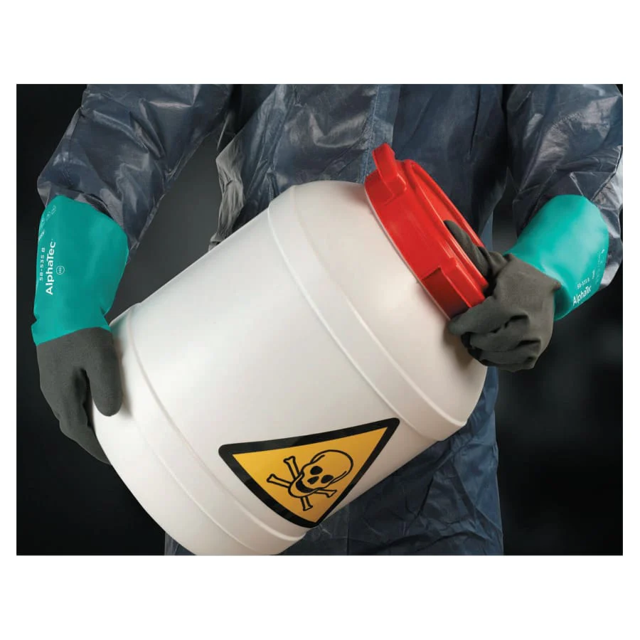 ALPHATEC 58535B CHEM REST GRN/DRK GRY 14" - AlphaTec® 58-530B/58-535B Gloves, Grey/Teal, 14 in Cuff, 58-5035B, 6 PR/BAG - Image 2