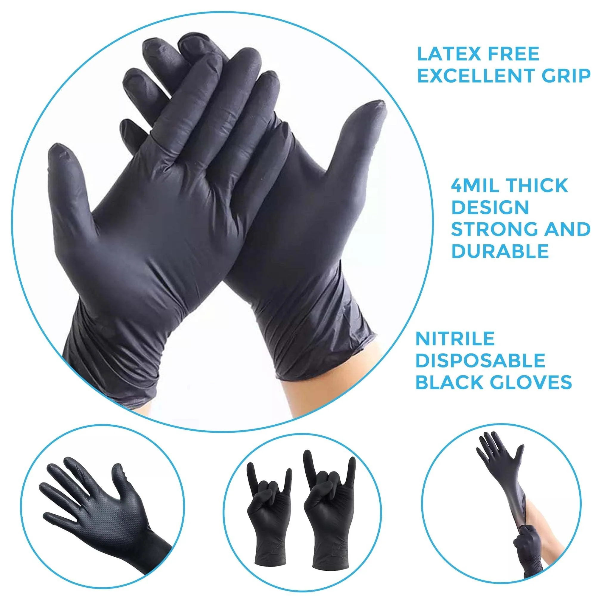 HandCare Black Nitrile Gloves - Exam Grade, Powder Free (4 Mil), 100 Gloves (1 Box) - Image 3
