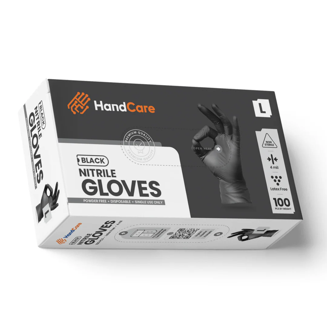HandCare Black Nitrile Gloves - Exam Grade, Powder Free (4 Mil), 100 Gloves (1 Box) - Image 9