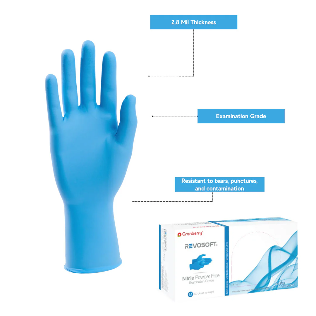 Cranberry REVOSOFT Blue Nitrile Gloves - Exam Grade Powder Free (2.8 Mil), 3000 Gloves - Image 3