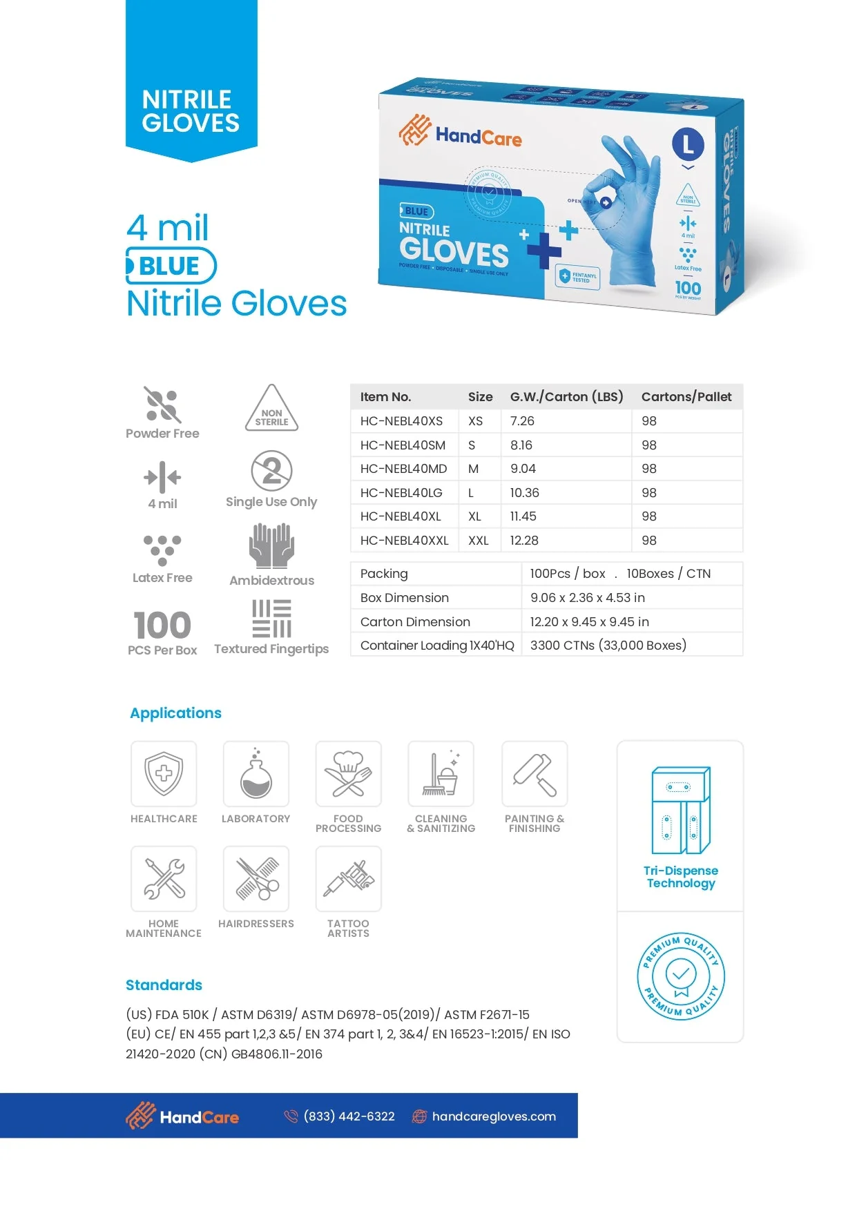 HandCare Blue Nitrile Gloves - Exam Grade, Powder Free (4 Mil), 100 Cases (Bulk) - Image 10