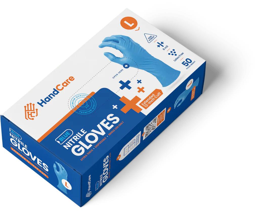 HandCare Blue Nitrile Gloves - Exam Grade, Powder Free (8 Mil), 100 Cases (Bulk) - Image 3