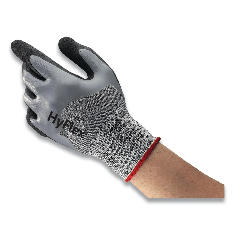 HYFLEX 11927 15 GA GY HDPE LNR LTGY NIT PLM - 11-927 Oil and Cut Resistant Gloves, Gray/Black - Image 2