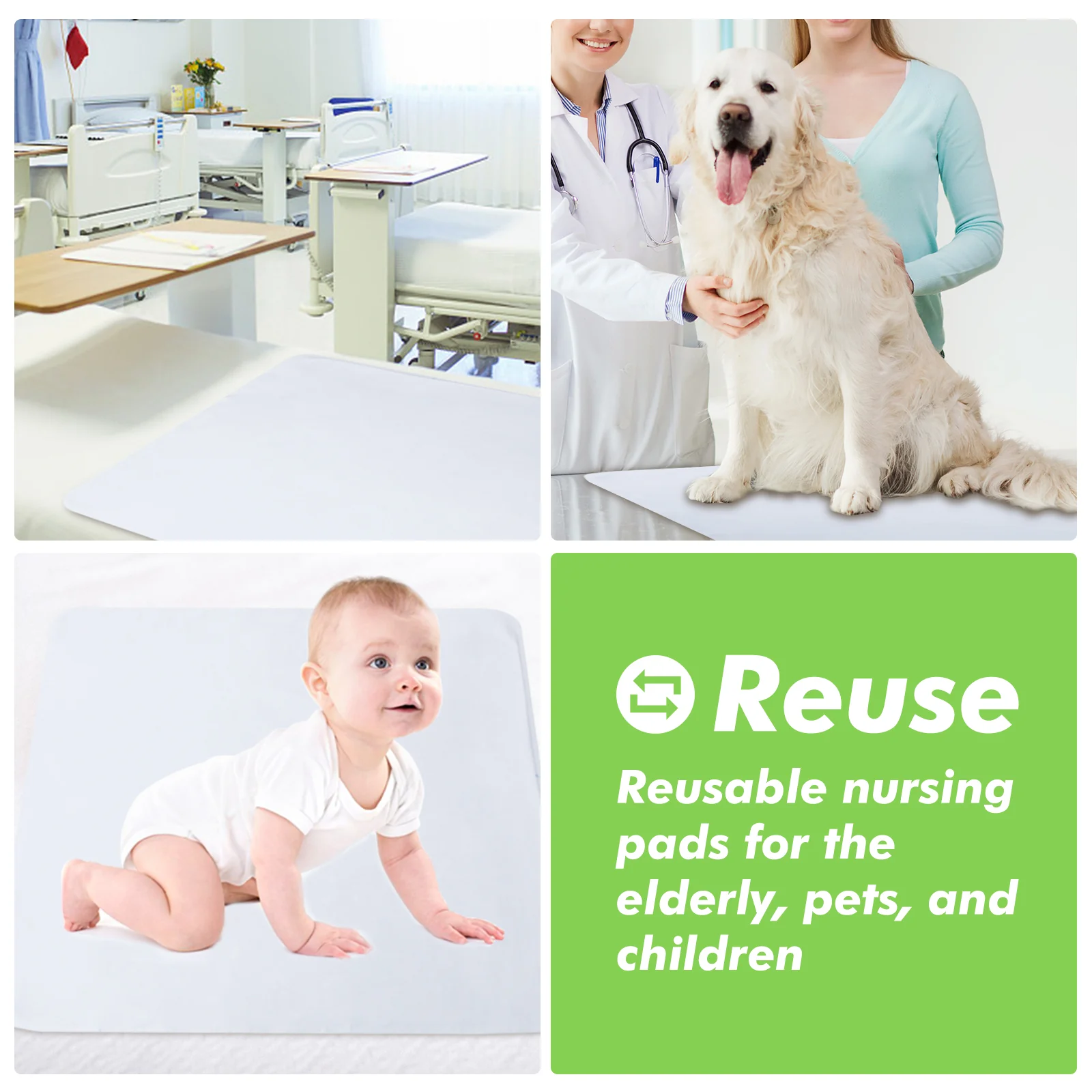 BLUE WASHABLE UNDERPADS 34”x36“ - Incontinence Bed Pads Large Washable Underpads Reusable Waterproof Pee Pad Puppy for Adults Human Dog Bed Cat Pet Elderly Green Life Universe 6 Pack - Image 3