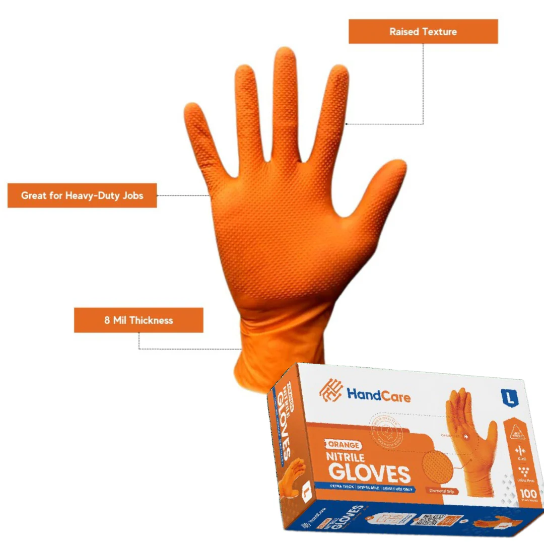 Handcare Orange Nitrile Gloves - Powder Free (8 Mil) - BOX - Image 3